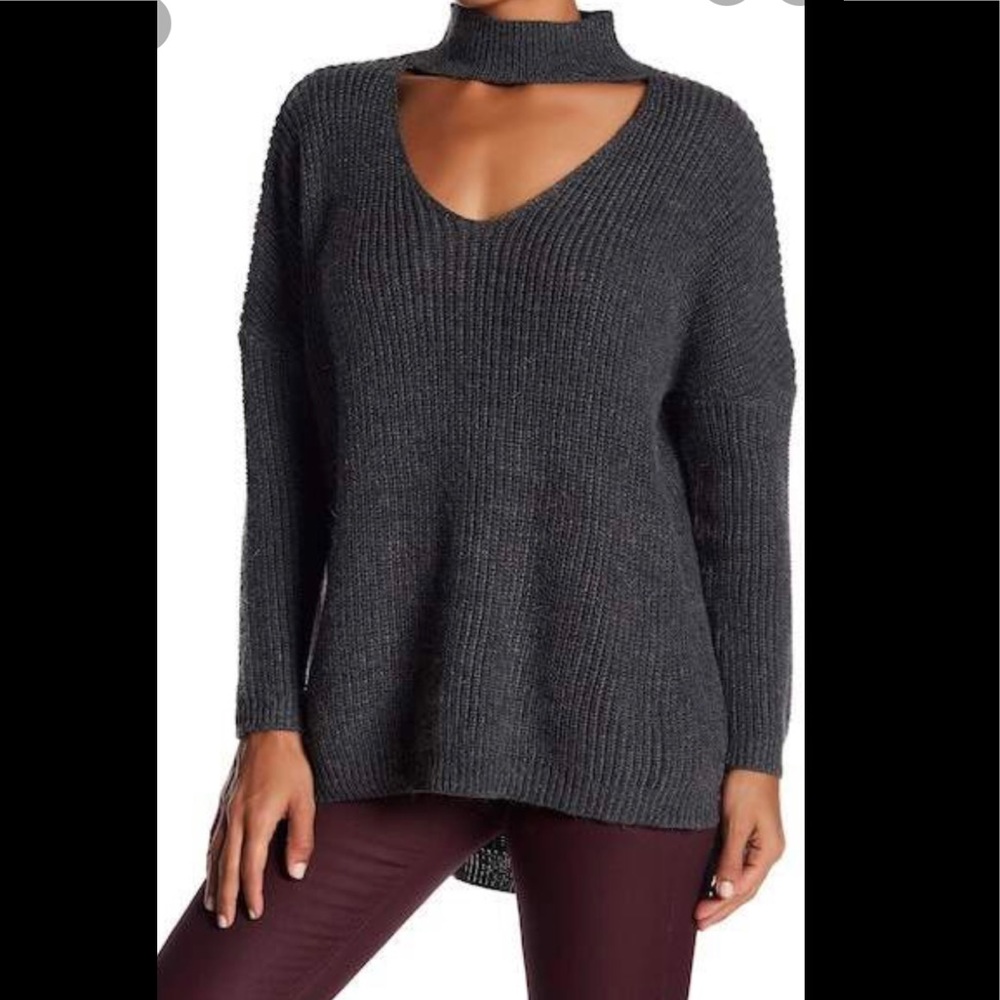 Choker Neck Knit Sweater. Long Sleeve, high low, oversized. NWT